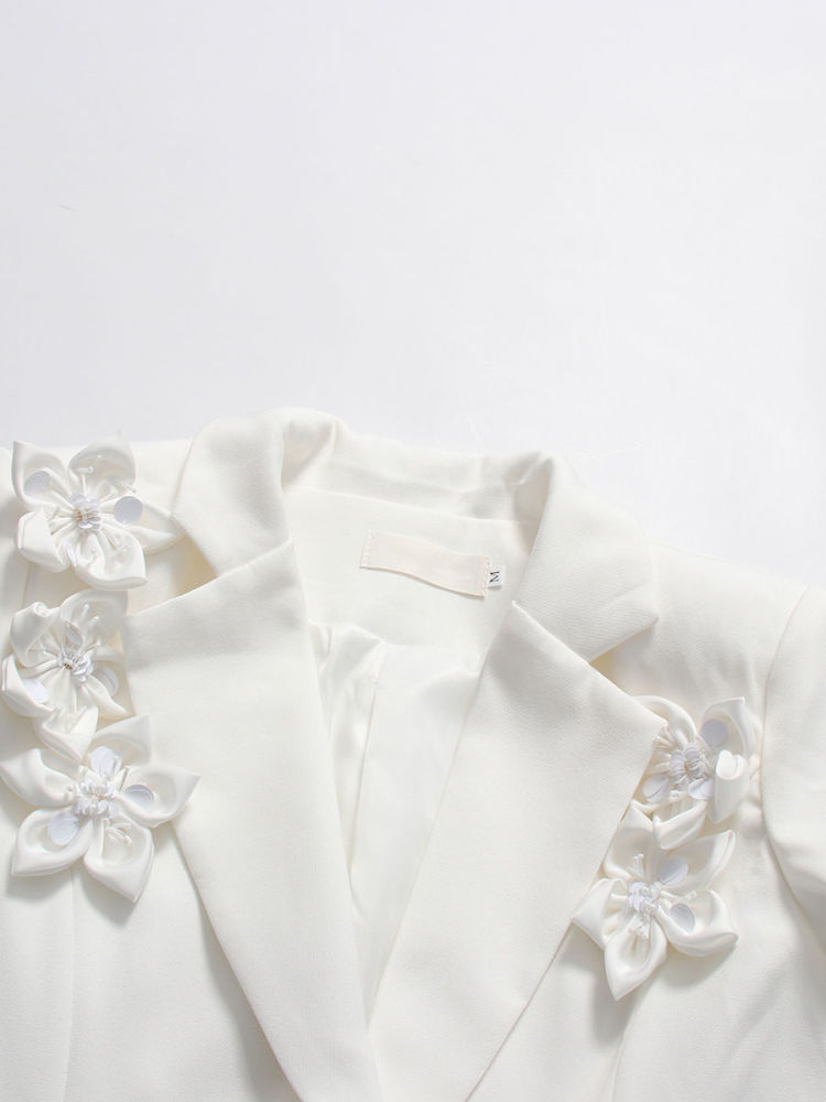 TWOTWINSTYLE Lapel Spliced 3D Flower Top Solid High Waist Skirt Elegant Set