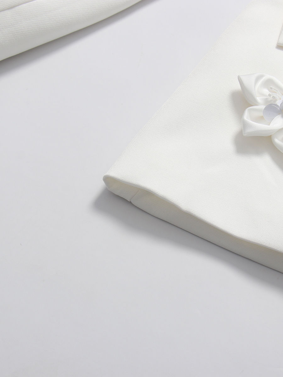 TWOTWINSTYLE Lapel Spliced 3D Flower Top Solid High Waist Skirt Elegant Set