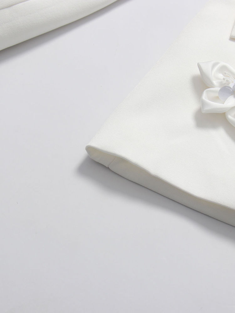 TWOTWINSTYLE Lapel Spliced 3D Flower Top Solid High Waist Skirt Elegant Set