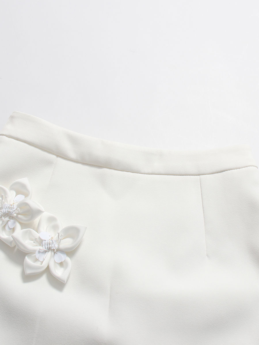 TWOTWINSTYLE Lapel Spliced 3D Flower Top Solid High Waist Skirt Elegant Set