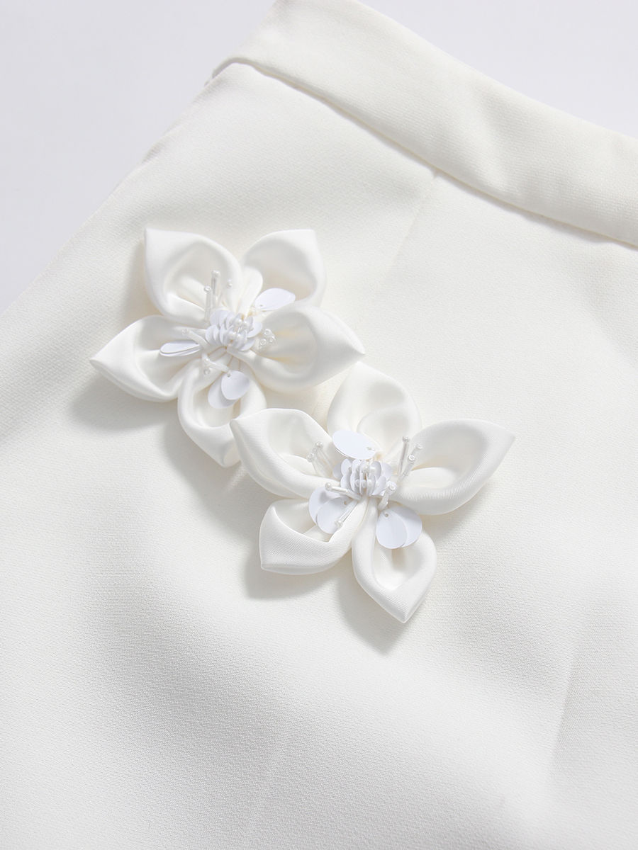 TWOTWINSTYLE Lapel Spliced 3D Flower Top Solid High Waist Skirt Elegant Set