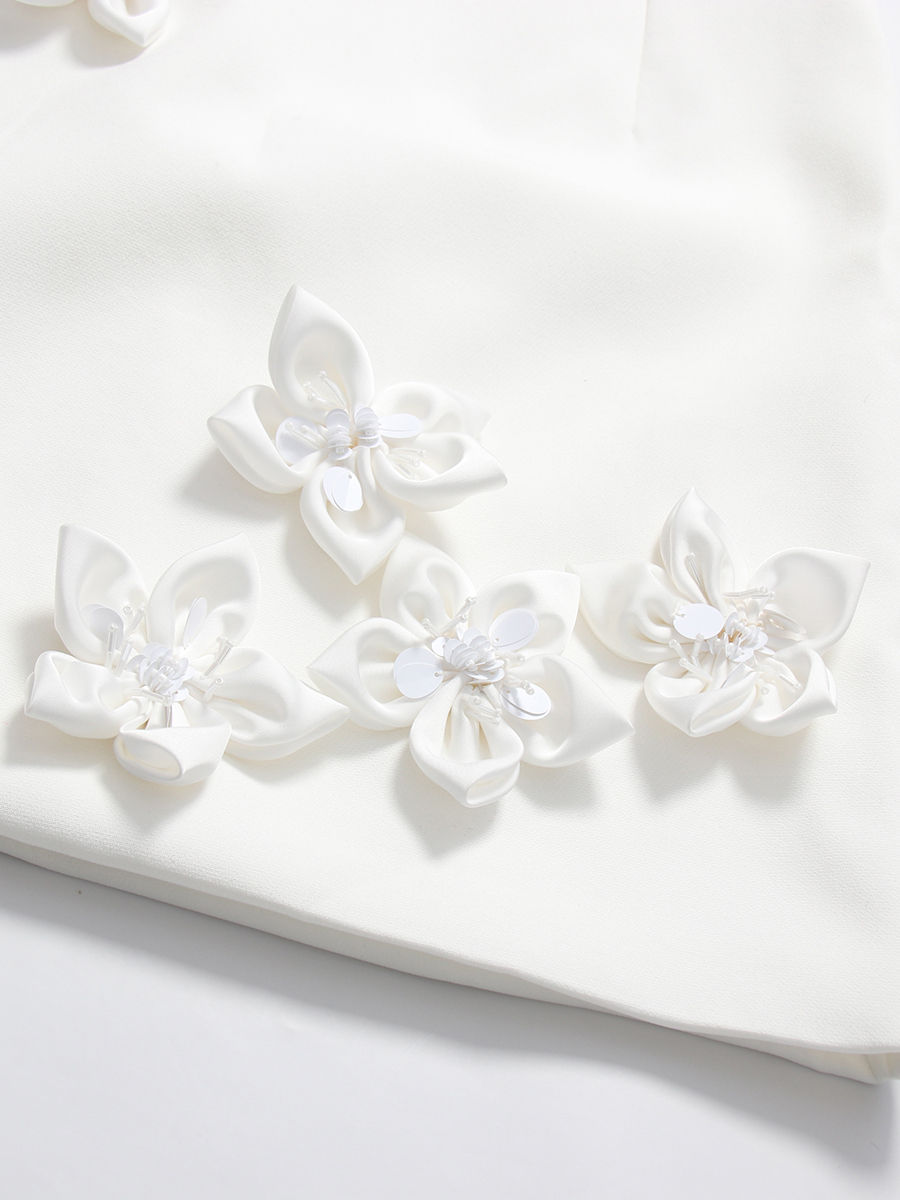 TWOTWINSTYLE Lapel Spliced 3D Flower Top Solid High Waist Skirt Elegant Set