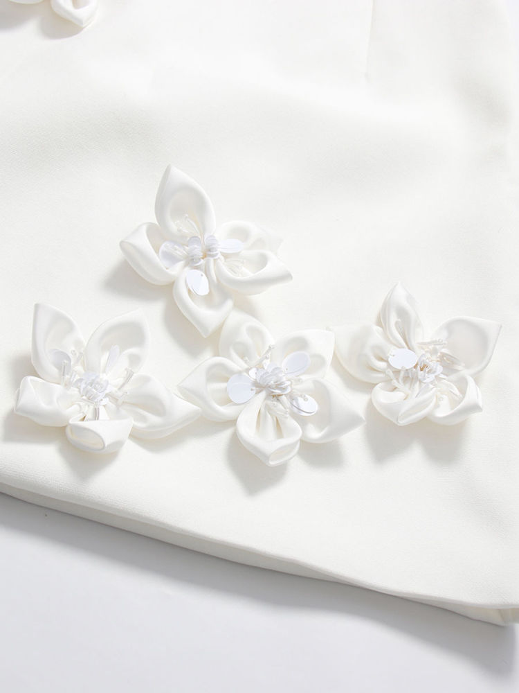 TWOTWINSTYLE Lapel Spliced 3D Flower Top Solid High Waist Skirt Elegant Set