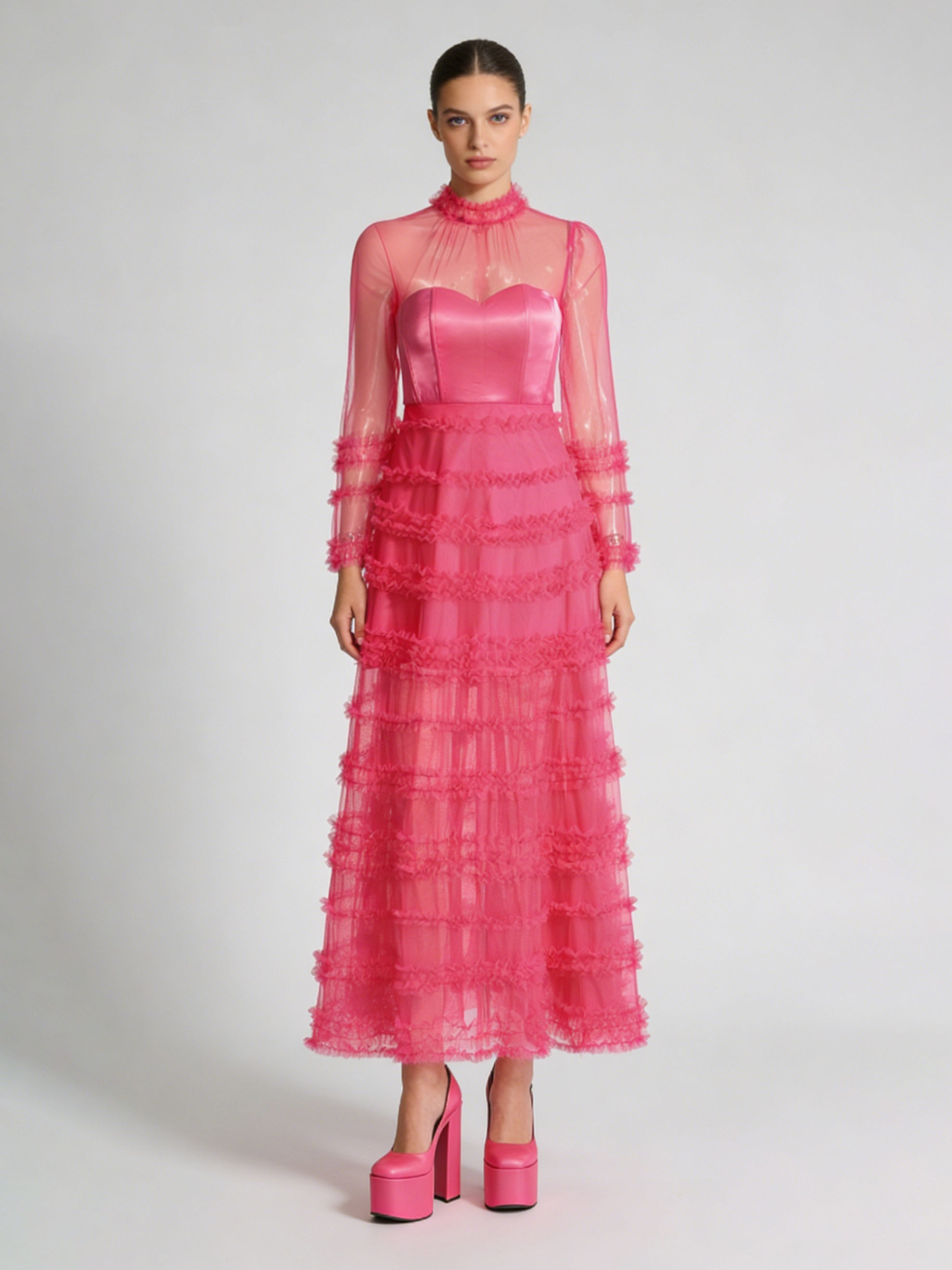 TWOTWINSTYLE Long Sleeve Patchwork Mesh Fashion Dress