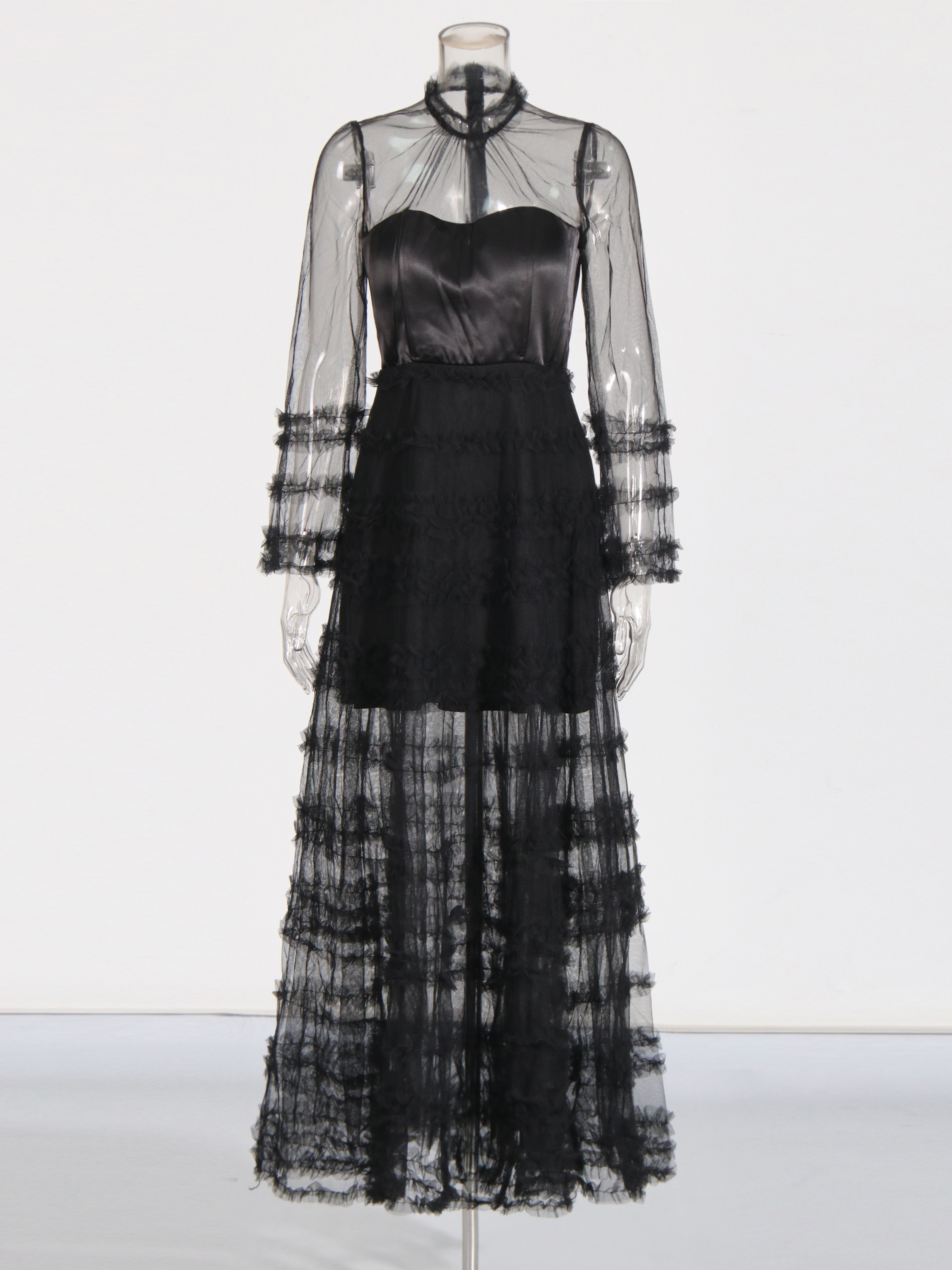 TWOTWINSTYLE Long Sleeve Patchwork Mesh Fashion Dress