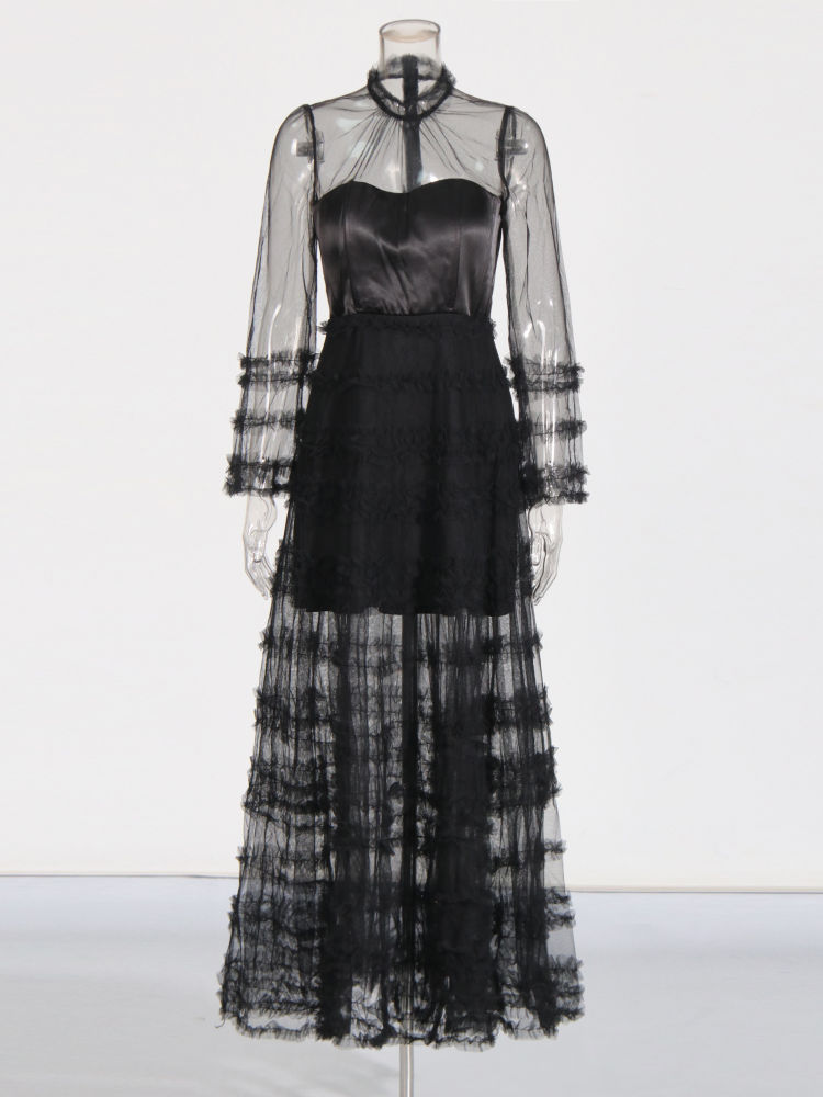 TWOTWINSTYLE Long Sleeve Patchwork Mesh Fashion Dress