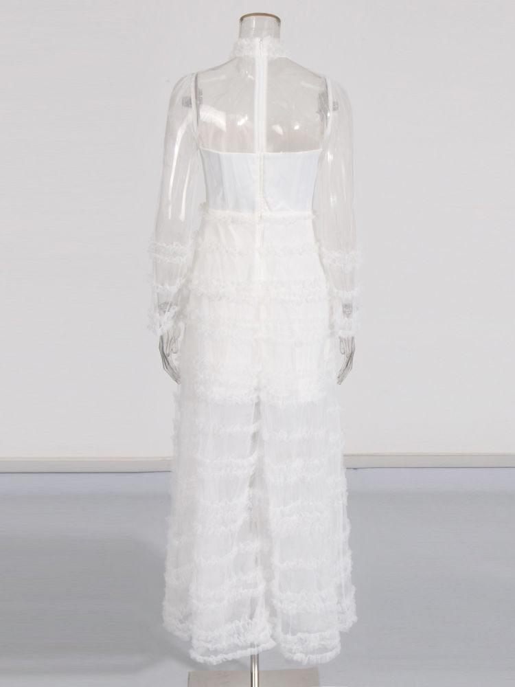 TWOTWINSTYLE Long Sleeve Patchwork Mesh Fashion Dress