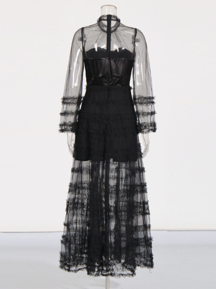 TWOTWINSTYLE Long Sleeve Patchwork Mesh Fashion Dress