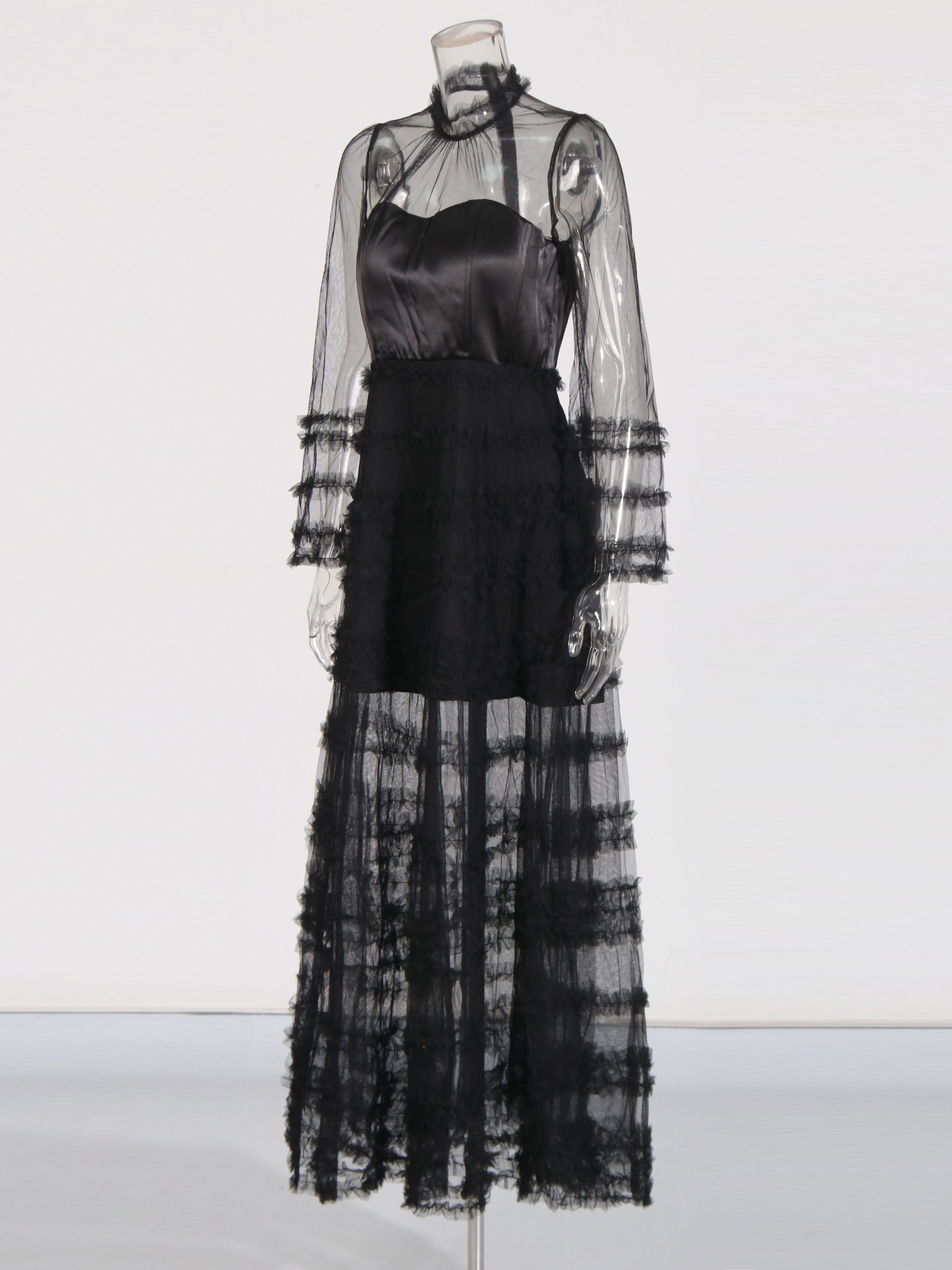 TWOTWINSTYLE Long Sleeve Patchwork Mesh Fashion Dress