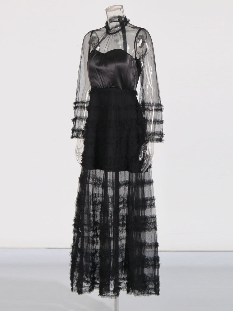 TWOTWINSTYLE Long Sleeve Patchwork Mesh Fashion Dress