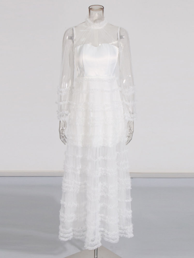 TWOTWINSTYLE Long Sleeve Patchwork Mesh Fashion Dress