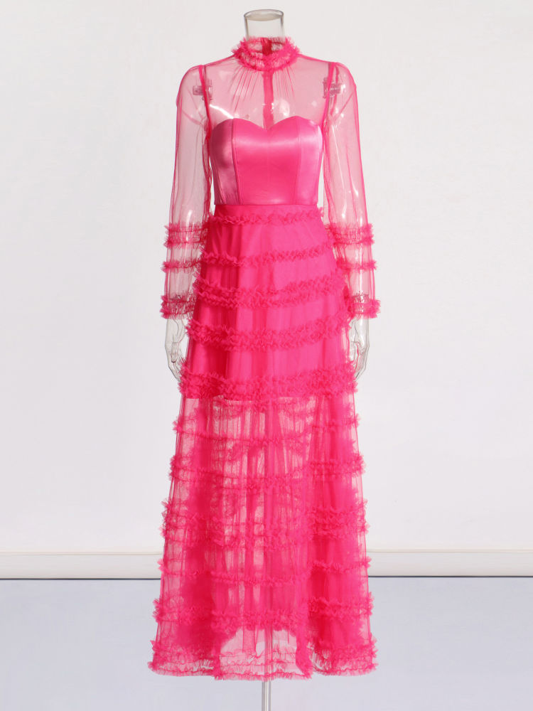 TWOTWINSTYLE Long Sleeve Patchwork Mesh Fashion Dress