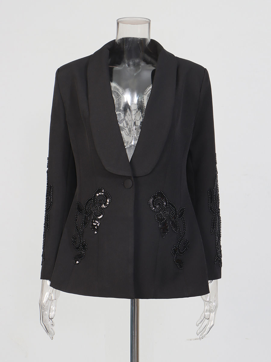 TWOTWINSTYLE Patchwork Sequins Hollow Out Coat Perspective Wide Leg Pants Designer Set
