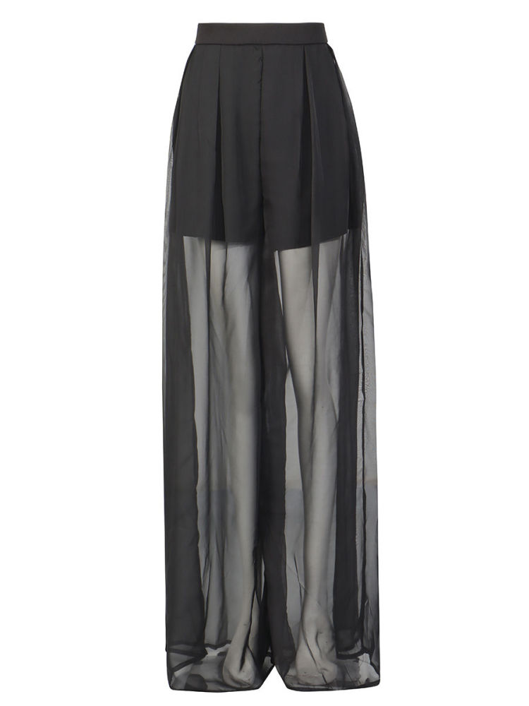 TWOTWINSTYLE Patchwork Sequins Hollow Out Coat Perspective Wide Leg Pants Designer Set