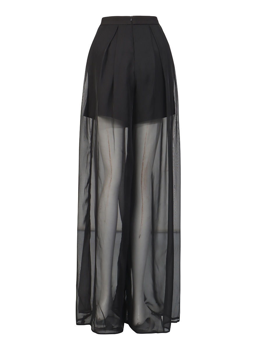 TWOTWINSTYLE Patchwork Sequins Hollow Out Coat Perspective Wide Leg Pants Designer Set
