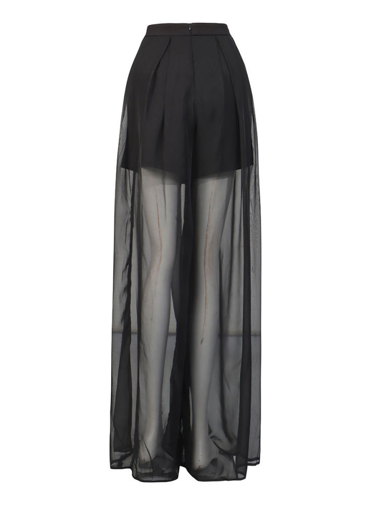 TWOTWINSTYLE Patchwork Sequins Hollow Out Coat Perspective Wide Leg Pants Designer Set