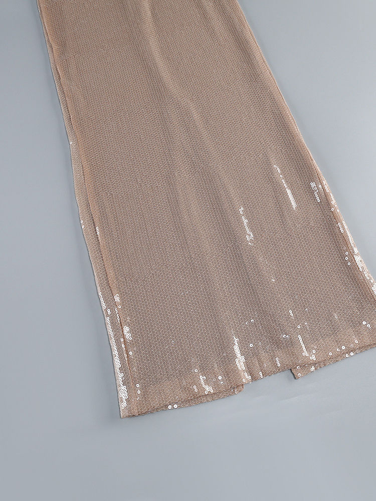 TWOTWINSTYLE Sleeveles Hit Color Patchwork Sequins Elegant Dress