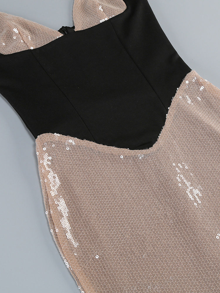 TWOTWINSTYLE Sleeveles Hit Color Patchwork Sequins Elegant Dress
