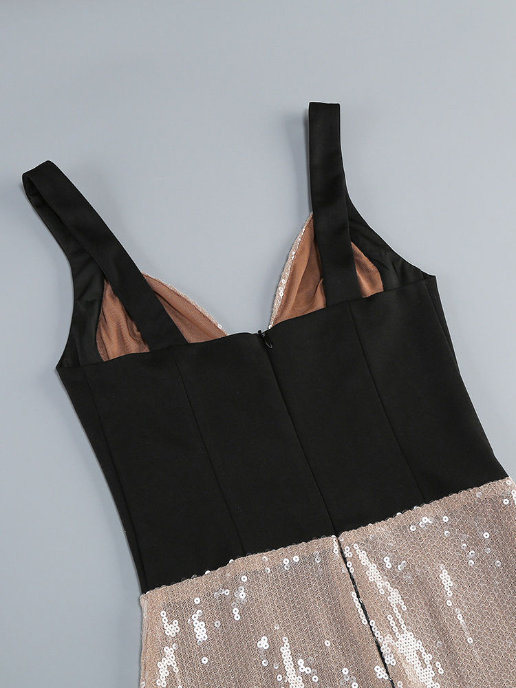 TWOTWINSTYLE Sleeveles Hit Color Patchwork Sequins Elegant Dress