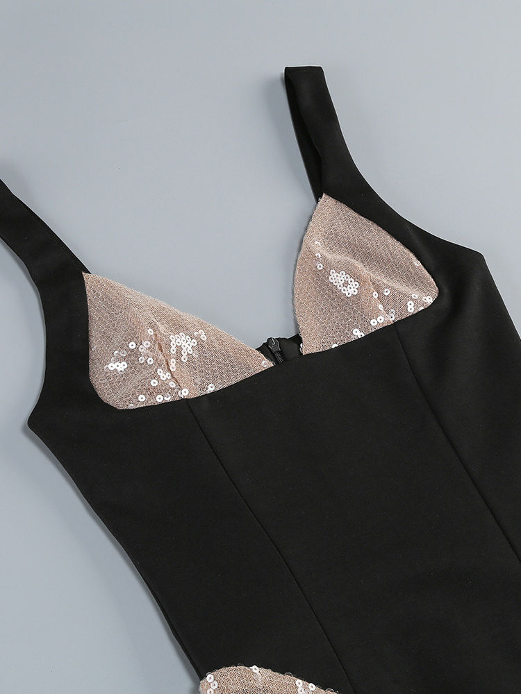 TWOTWINSTYLE Sleeveles Hit Color Patchwork Sequins Elegant Dress