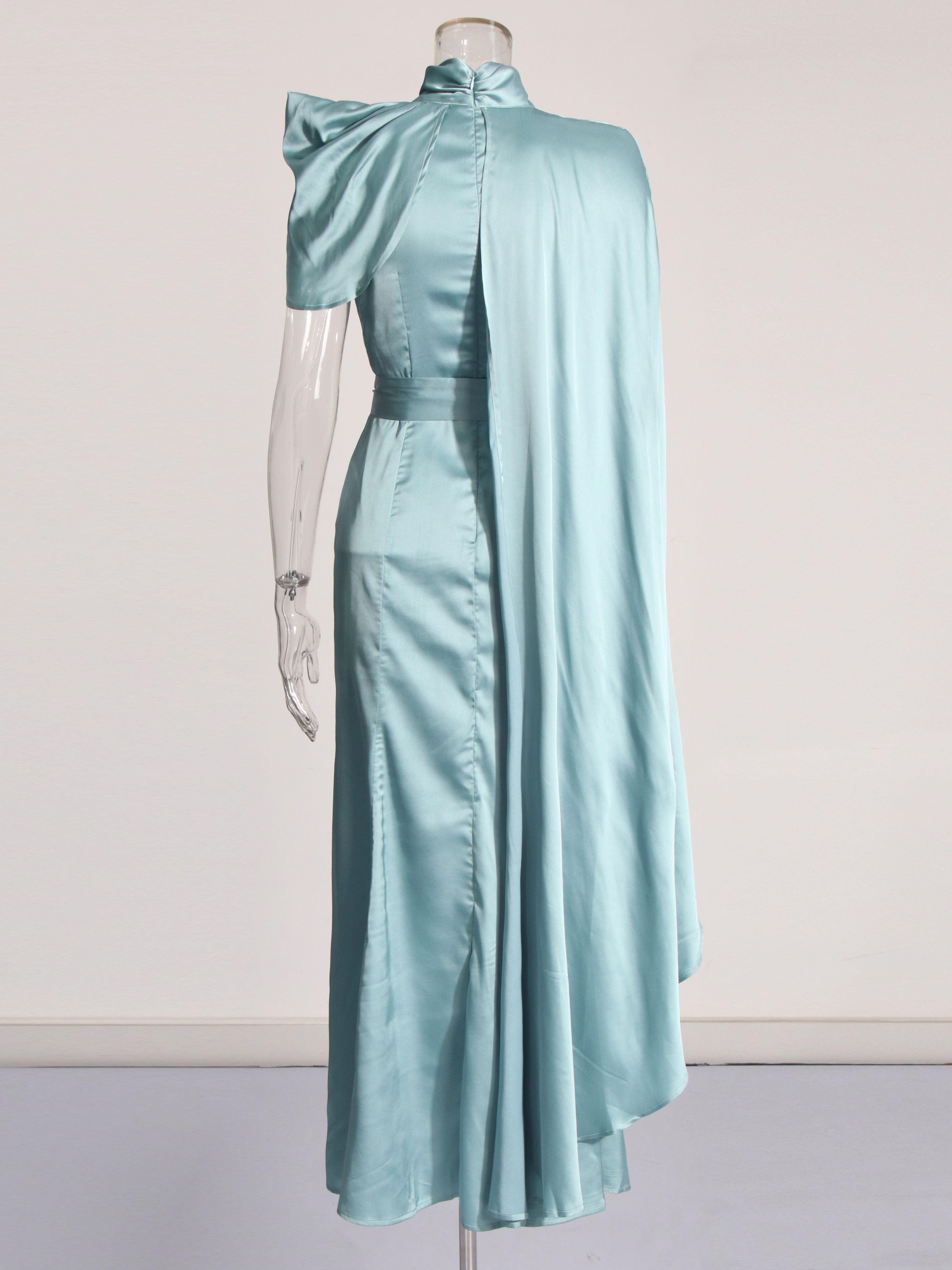 TWOTWINSTYLE Solid Stand Collar Tunic Irregular Sleeve Designer Dress