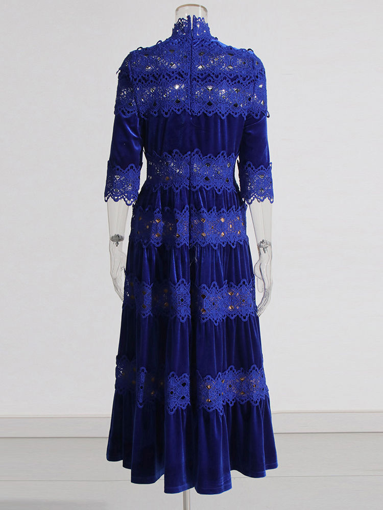 TWOTWINSTYLE Stand Collar Hollow Out Tunic Elegant Dress