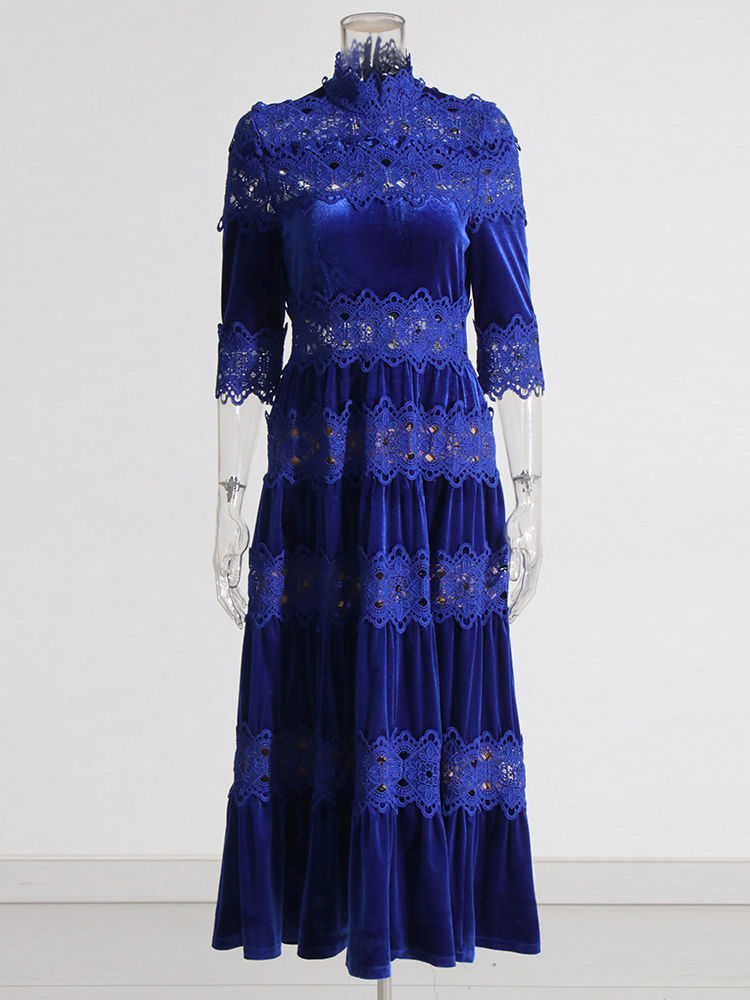 TWOTWINSTYLE Stand Collar Hollow Out Tunic Elegant Dress