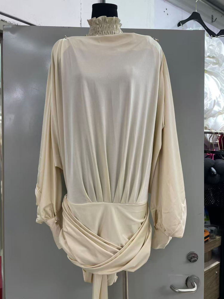 TWOTWINSTYLE Stand Collar Off Shoulder Tunic Designer Dress