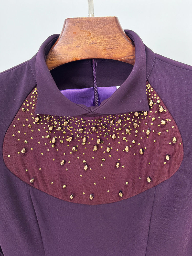 TWOTWINSTYLE Lapel Patchwork Diamond Tunic Fashion Dress