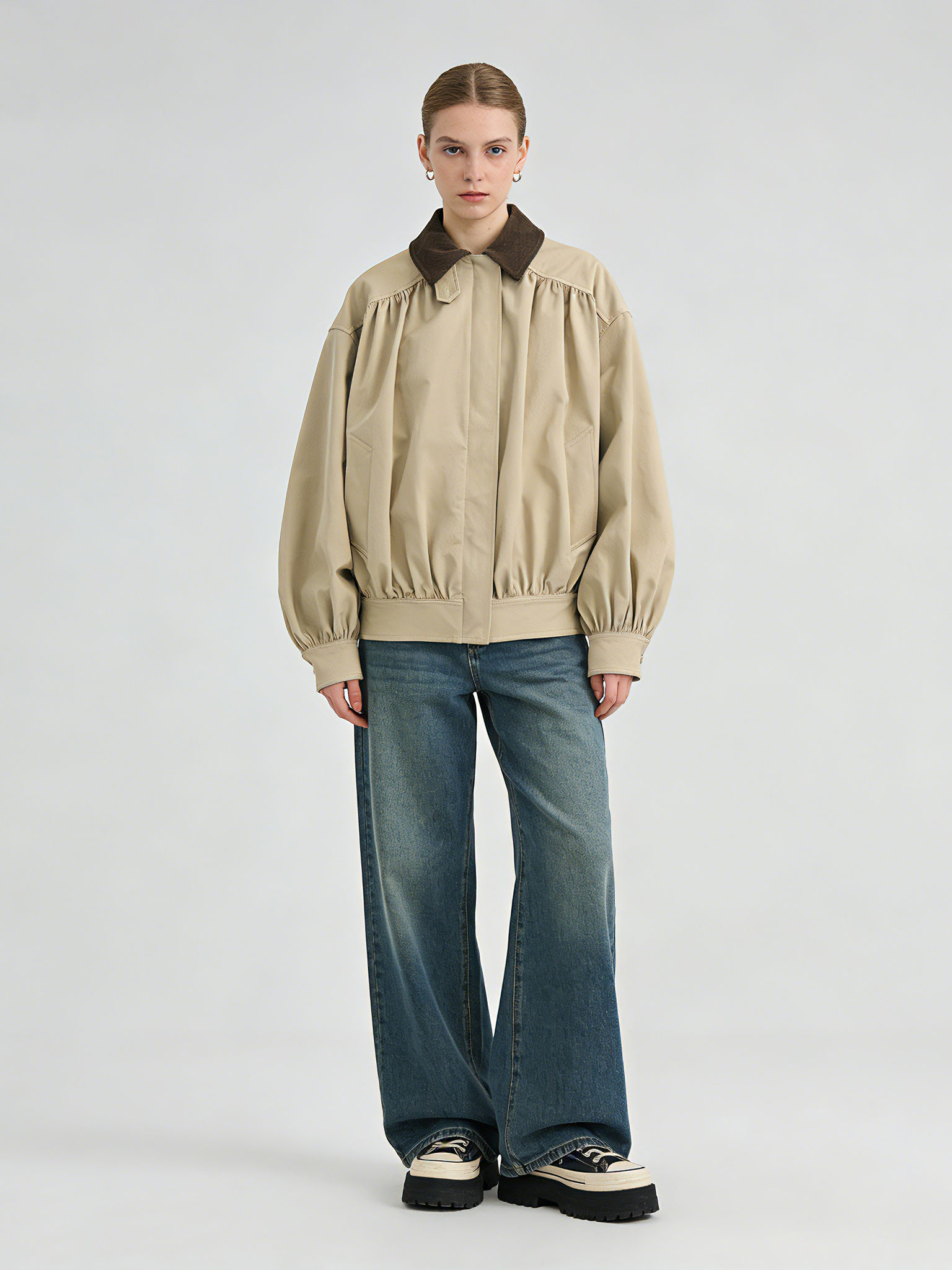 TWOTWINSTYLE Long Sleeve Lapel Hit Color Chic Coat