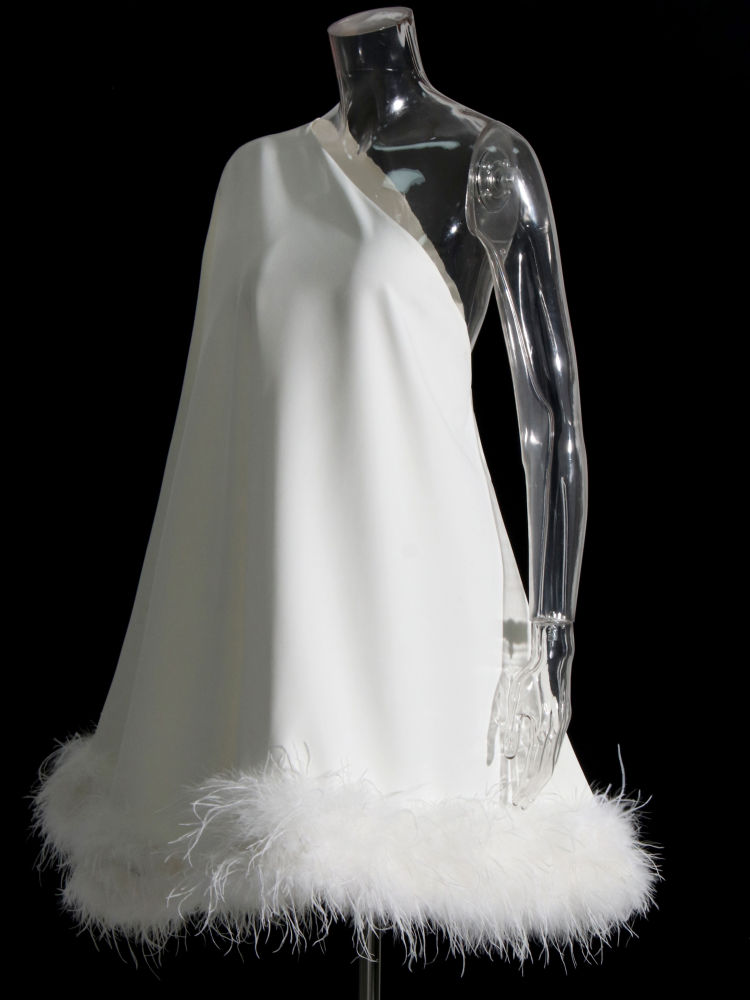 TWOTWINSTYLE Off One Shoulder Patchwork Fur Fashion Dress