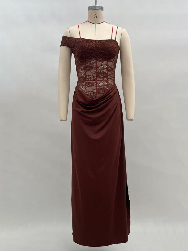 TWOTWINSTYLE Off Shoulder Spliced Lace Slimming Sexy Dress