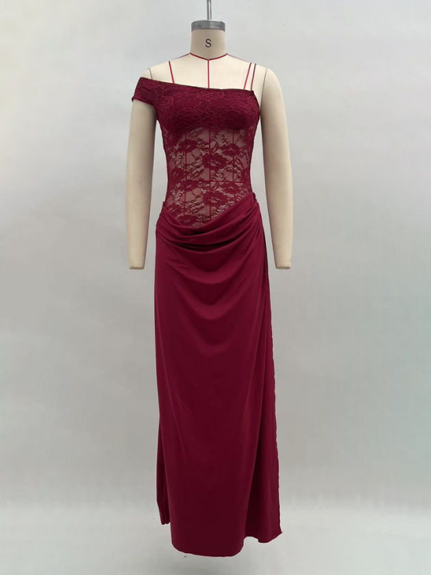 TWOTWINSTYLE Off Shoulder Spliced Lace Slimming Sexy Dress