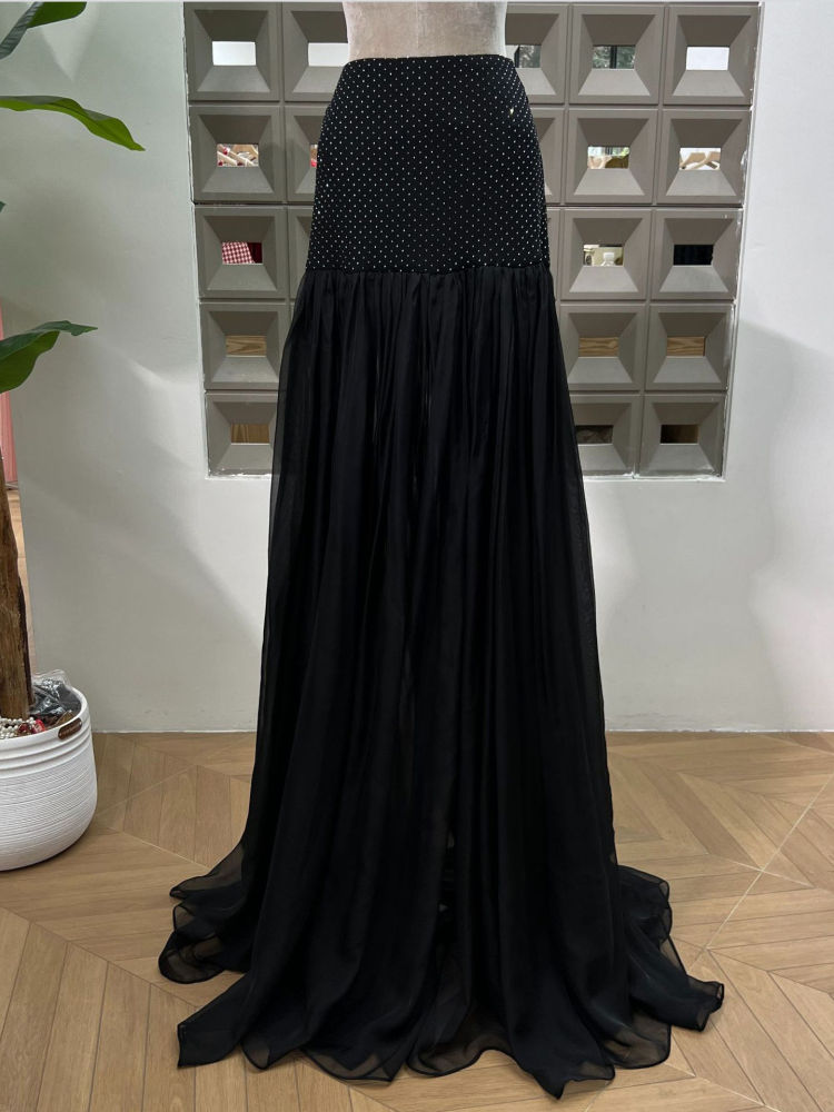 TWOTWINSTYLE Off Shoulder Top Spliced Diamond Skirt Elegant Two Piece Set