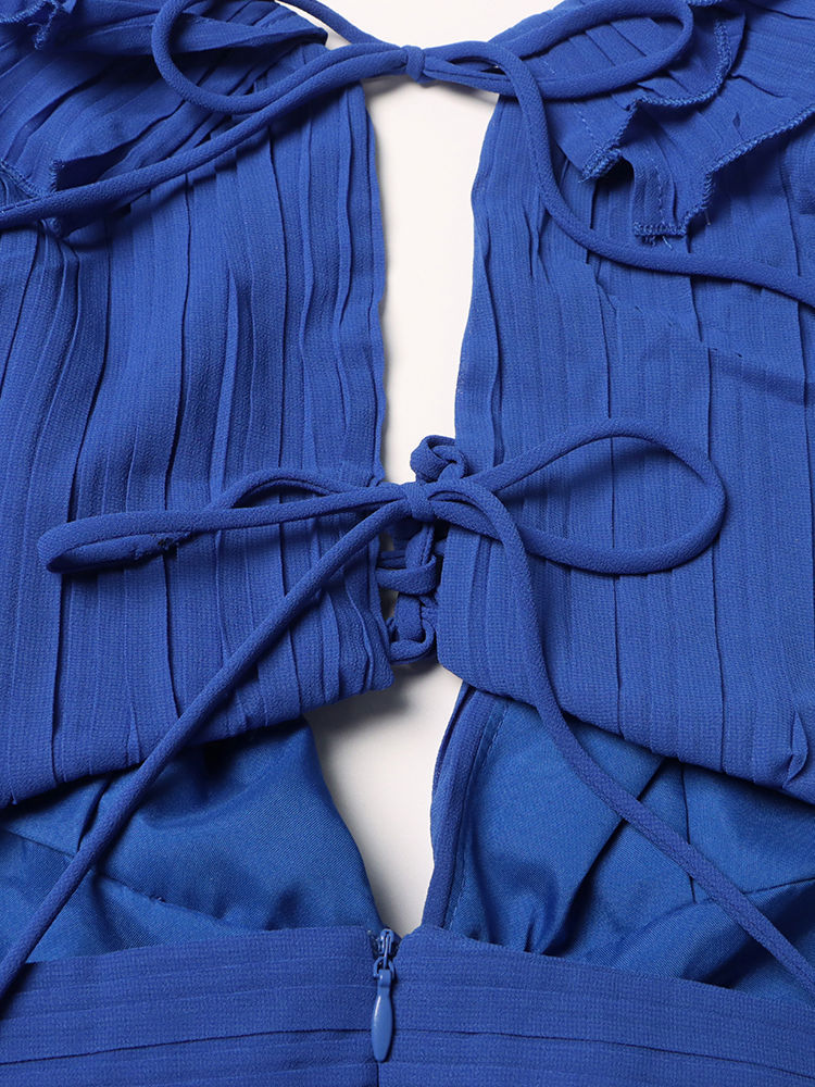 TWOTWINSTYLE Sleeveles Deep V Neck Spliced Ruffles Fashion Dress