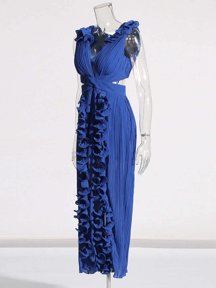 TWOTWINSTYLE Sleeveles Deep V Neck Spliced Ruffles Fashion Dress