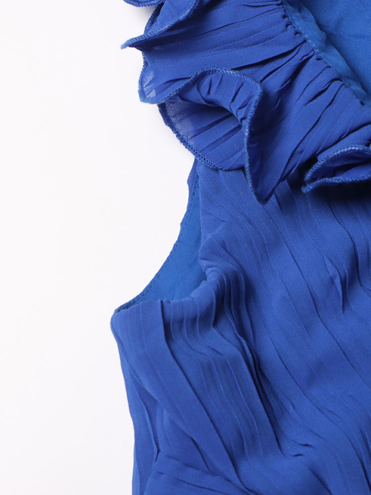 TWOTWINSTYLE Sleeveles Deep V Neck Spliced Ruffles Fashion Dress