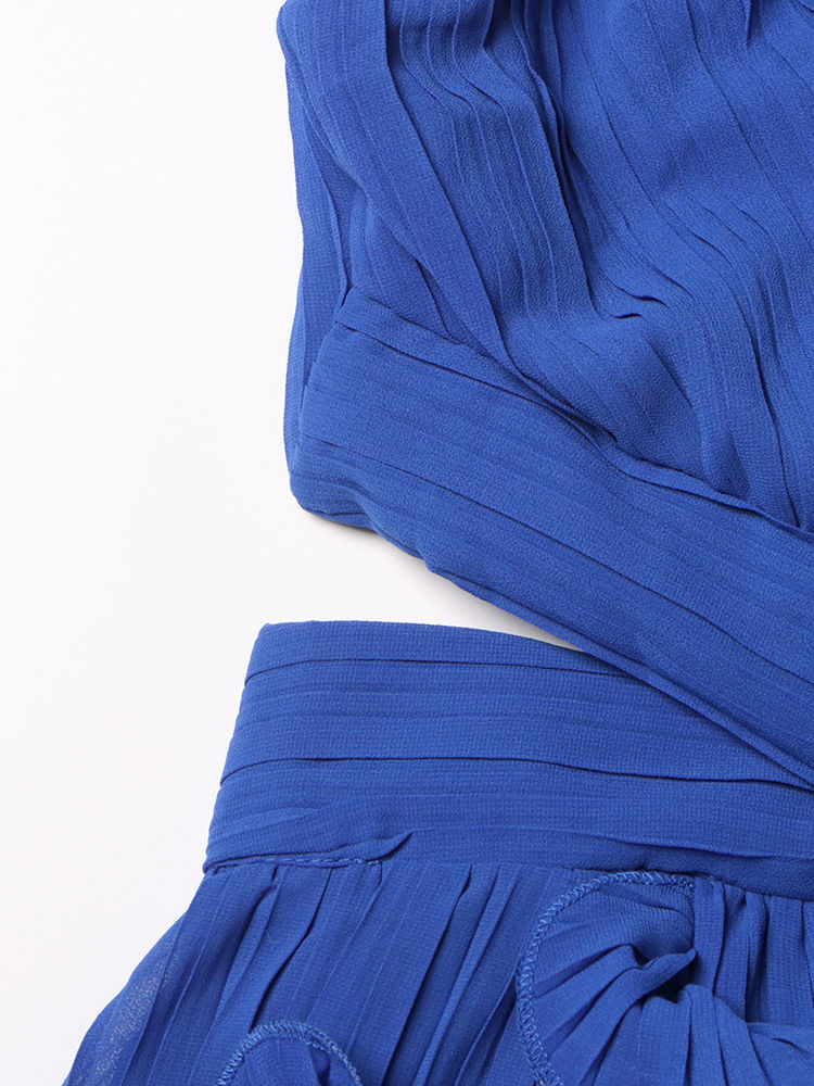 TWOTWINSTYLE Sleeveles Deep V Neck Spliced Ruffles Fashion Dress