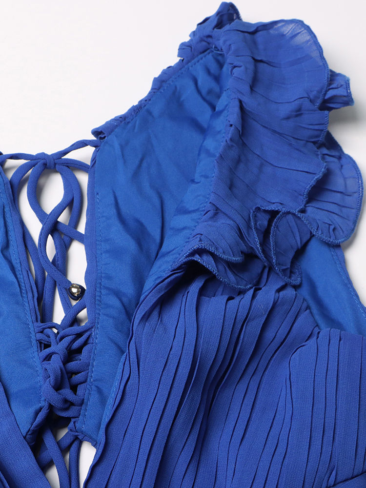 TWOTWINSTYLE Sleeveles Deep V Neck Spliced Ruffles Fashion Dress