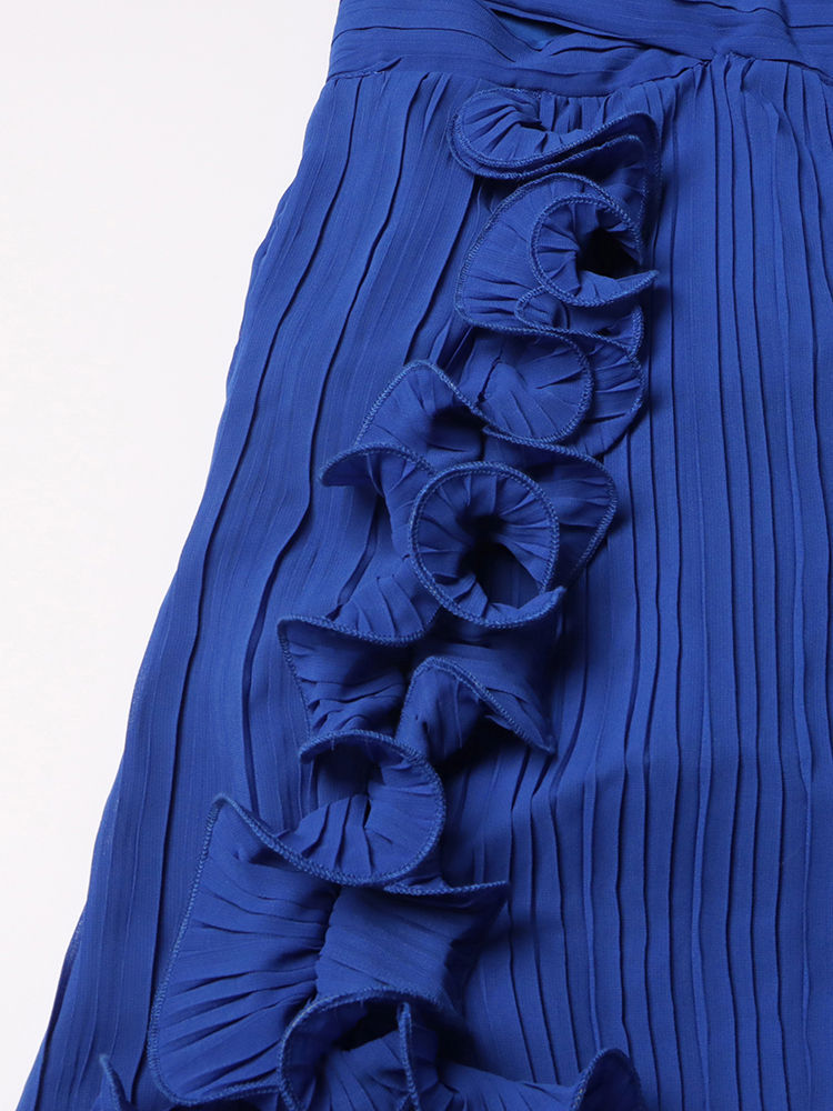 TWOTWINSTYLE Sleeveles Deep V Neck Spliced Ruffles Fashion Dress
