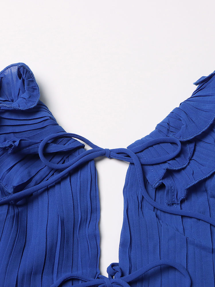 TWOTWINSTYLE Sleeveles Deep V Neck Spliced Ruffles Fashion Dress