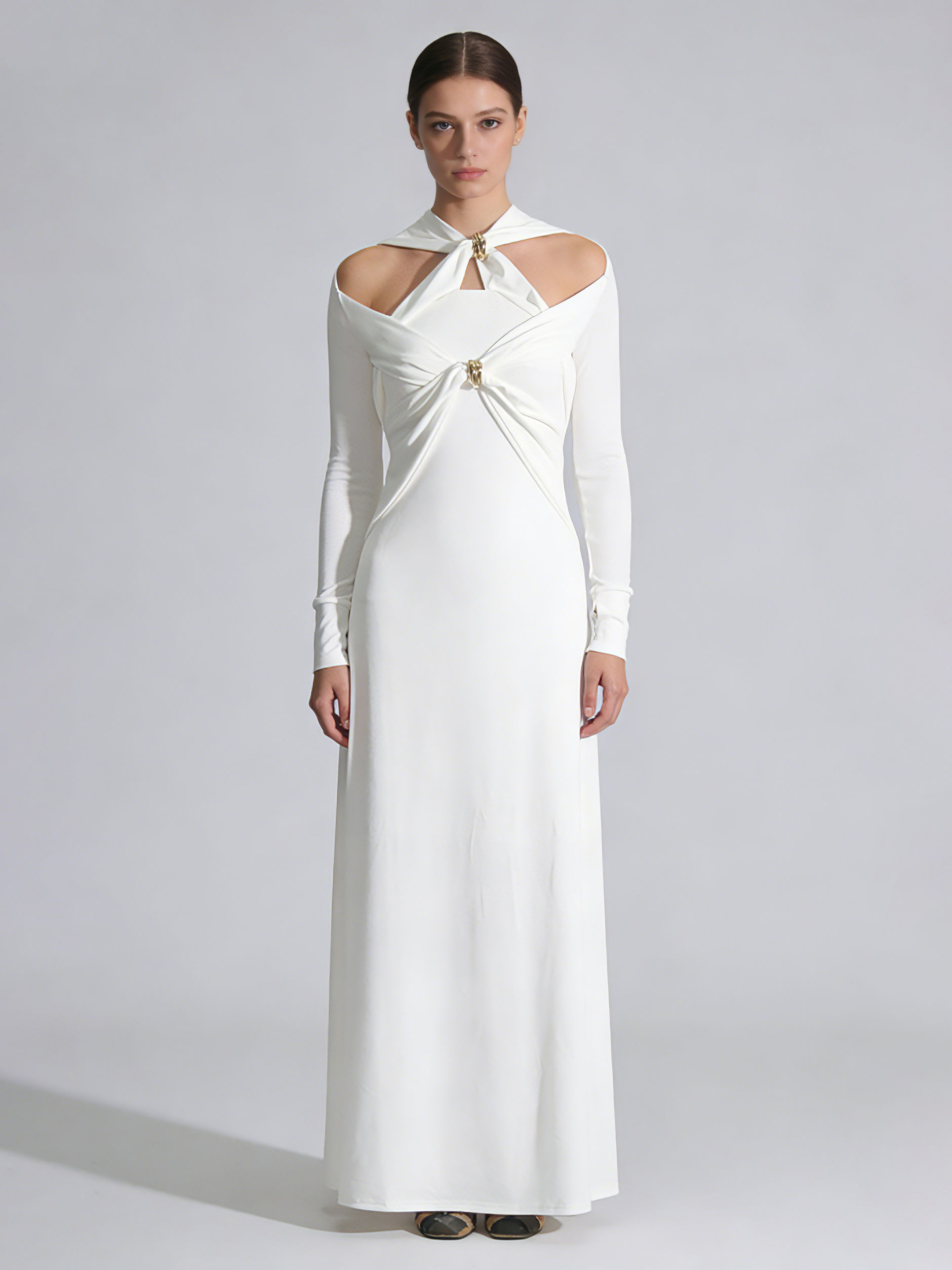 TWOTWINSTYLE Solid Long Sleeve Hollow Out Tunic Elegant Dress