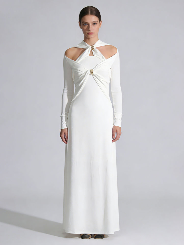 TWOTWINSTYLE Solid Long Sleeve Hollow Out Tunic Elegant Dress