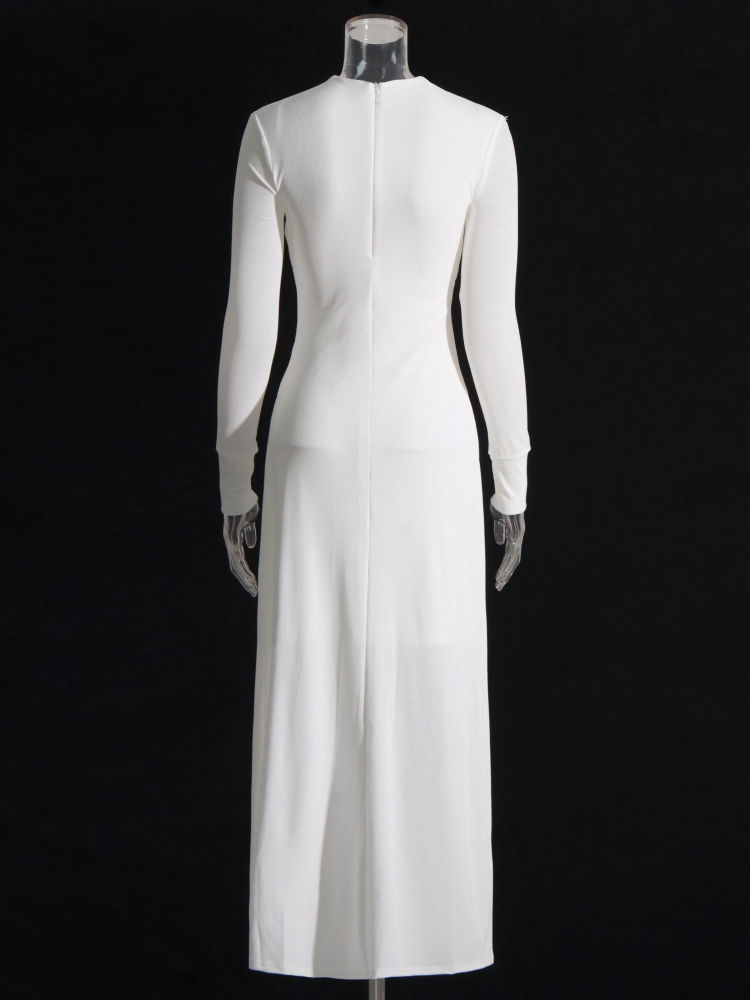 TWOTWINSTYLE Solid Long Sleeve Hollow Out Tunic Elegant Dress
