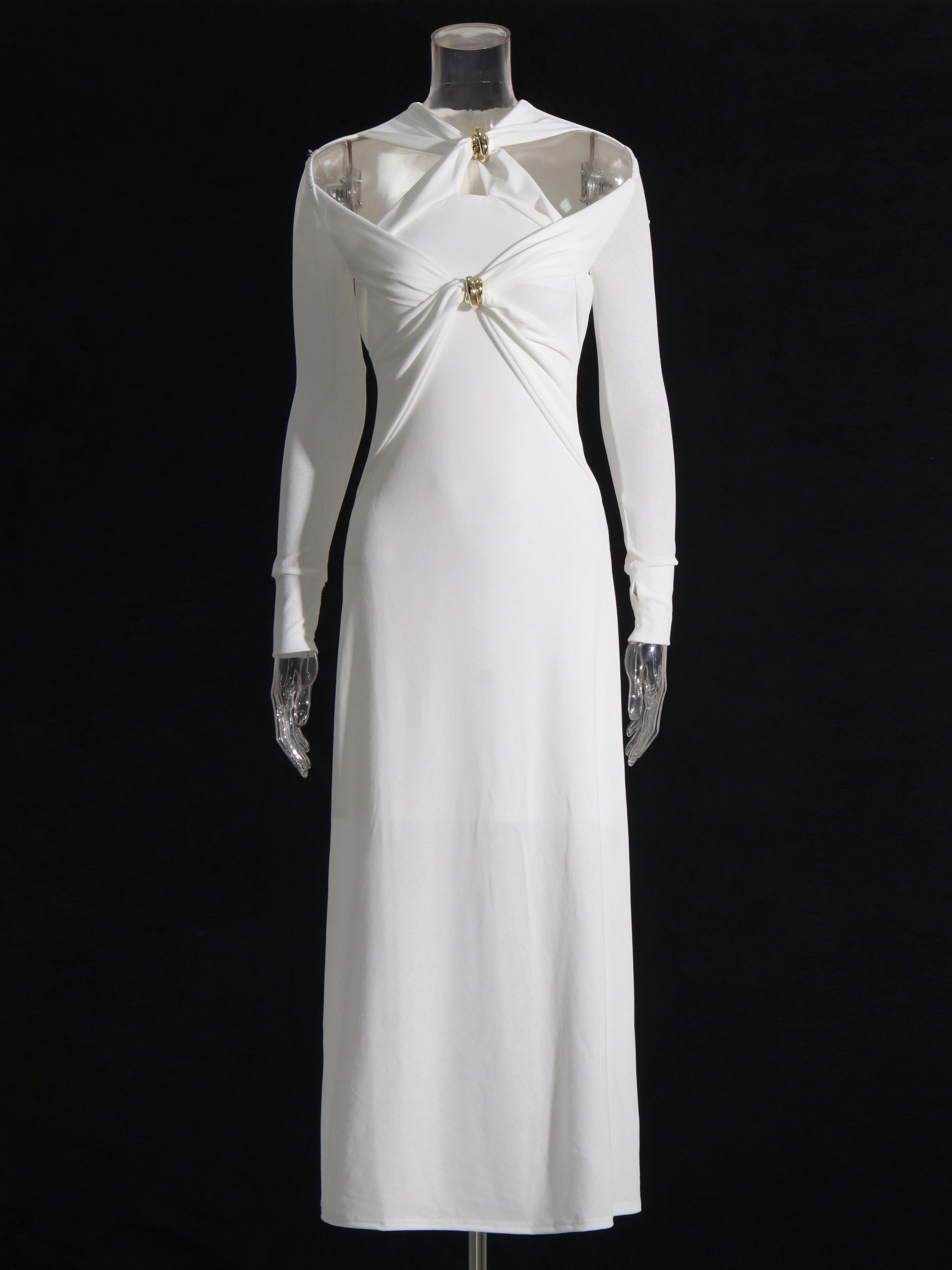 TWOTWINSTYLE Solid Long Sleeve Hollow Out Tunic Elegant Dress