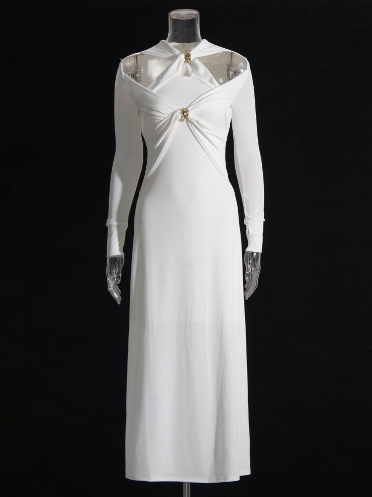 TWOTWINSTYLE Solid Long Sleeve Hollow Out Tunic Elegant Dress