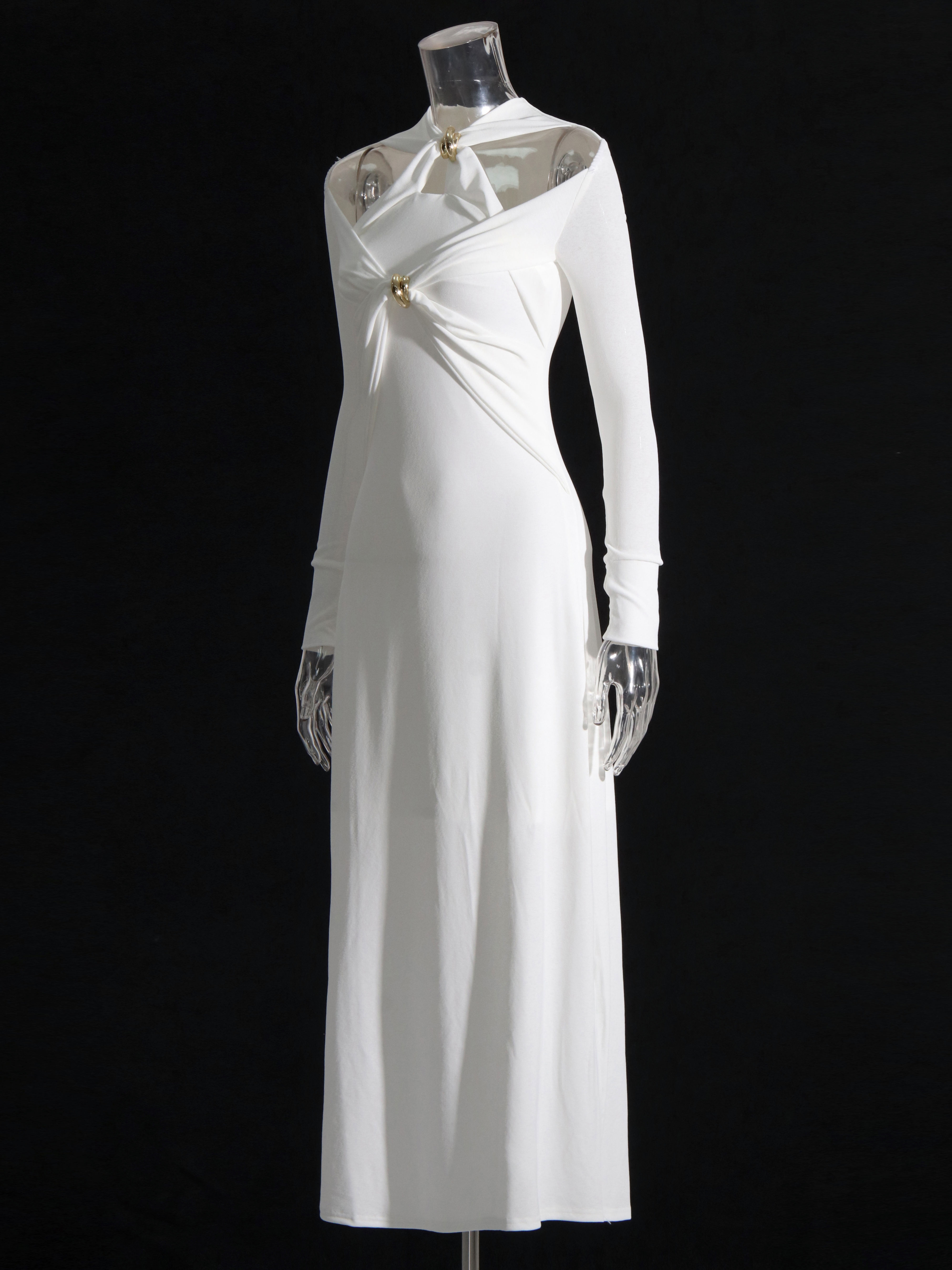 TWOTWINSTYLE Solid Long Sleeve Hollow Out Tunic Elegant Dress