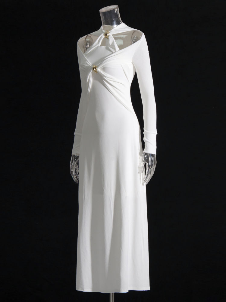 TWOTWINSTYLE Solid Long Sleeve Hollow Out Tunic Elegant Dress