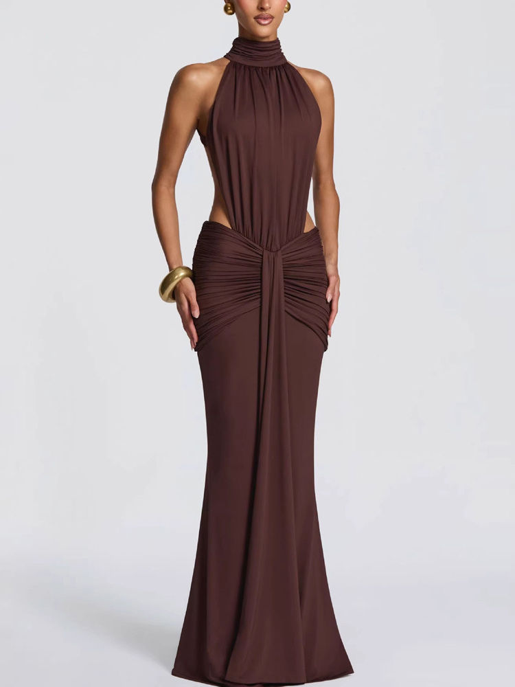 TWOTWINSTYLE Stand Collar Backless Elegant Dress