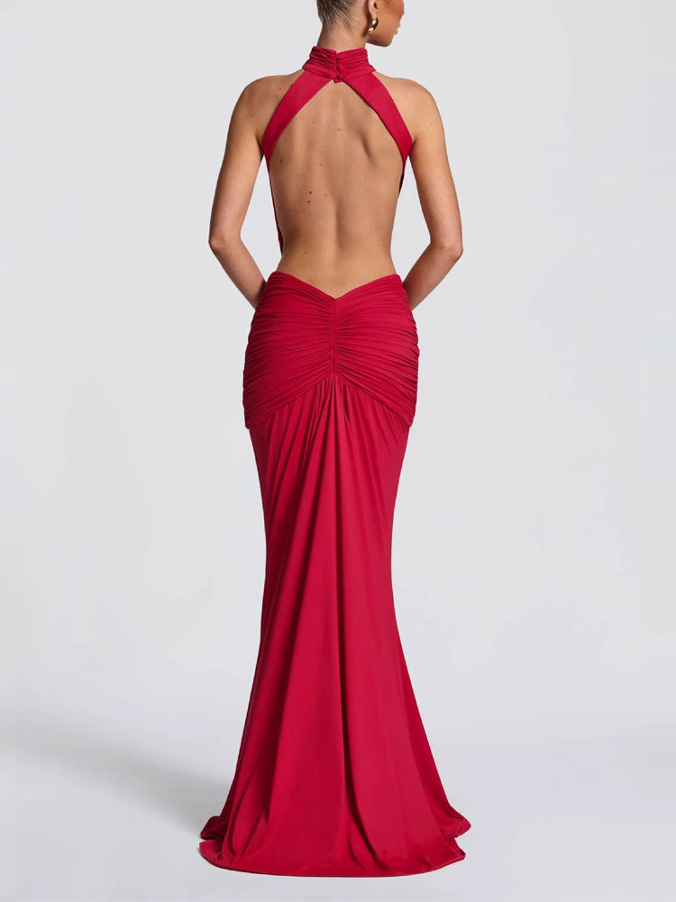 TWOTWINSTYLE Stand Collar Backless Elegant Dress